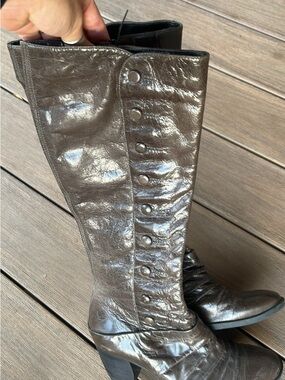 Bronx Shiny Dark Brown Button-Accent Knee Boots